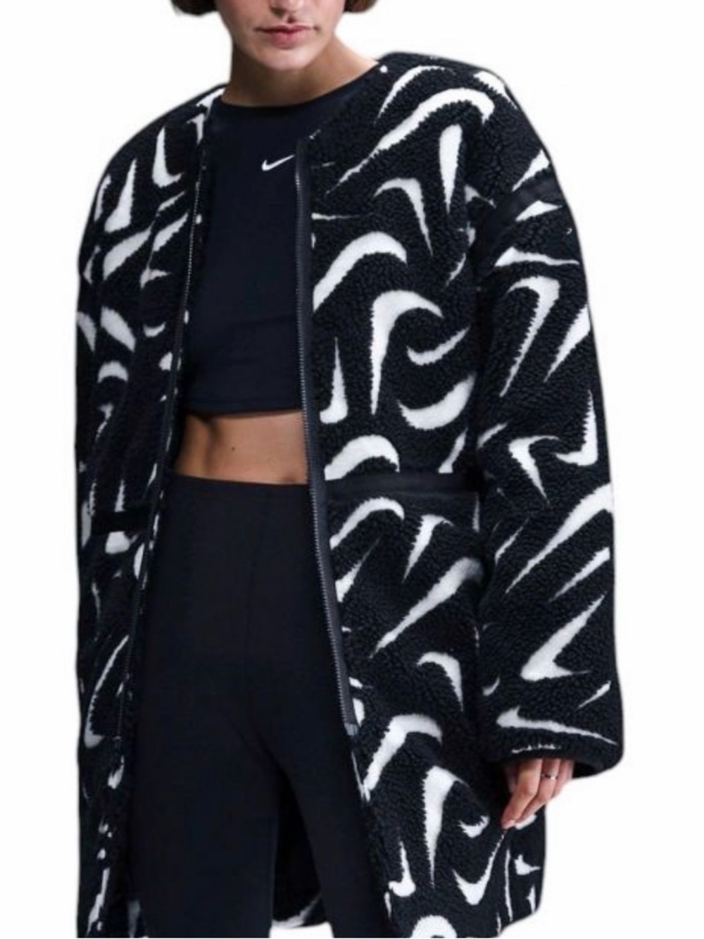 Nike Women's Black & White Swirl Sherpa Jacket